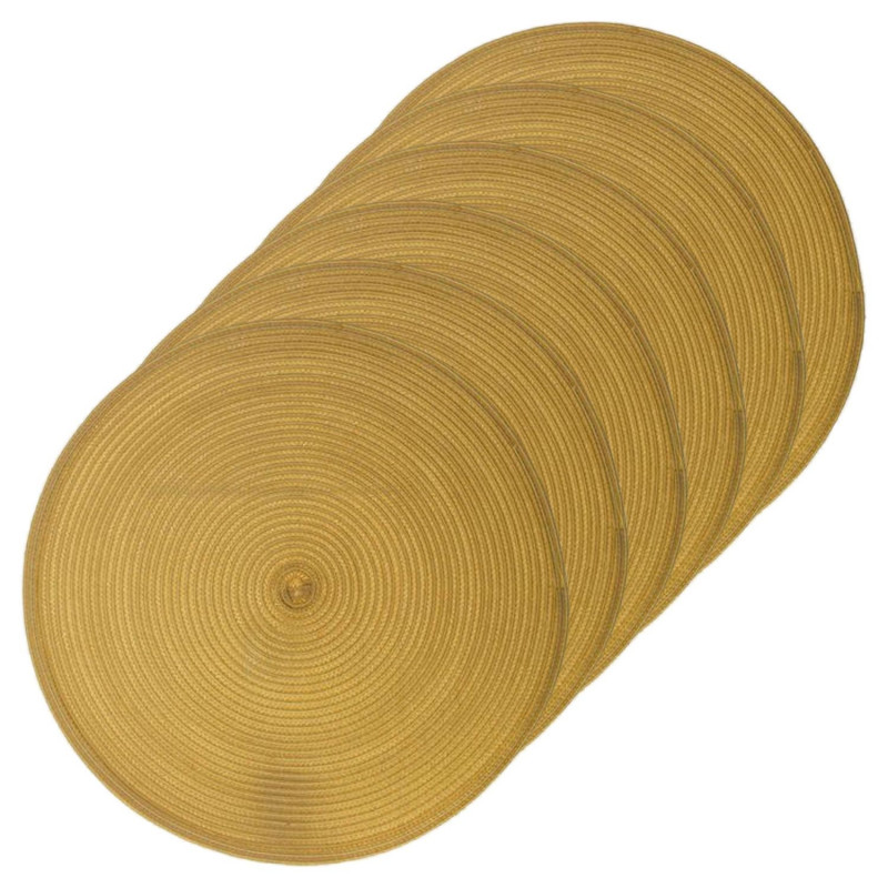 Lot 6x Set de table tressé rond Oscar - Diam. 38 cm - Moutarde
