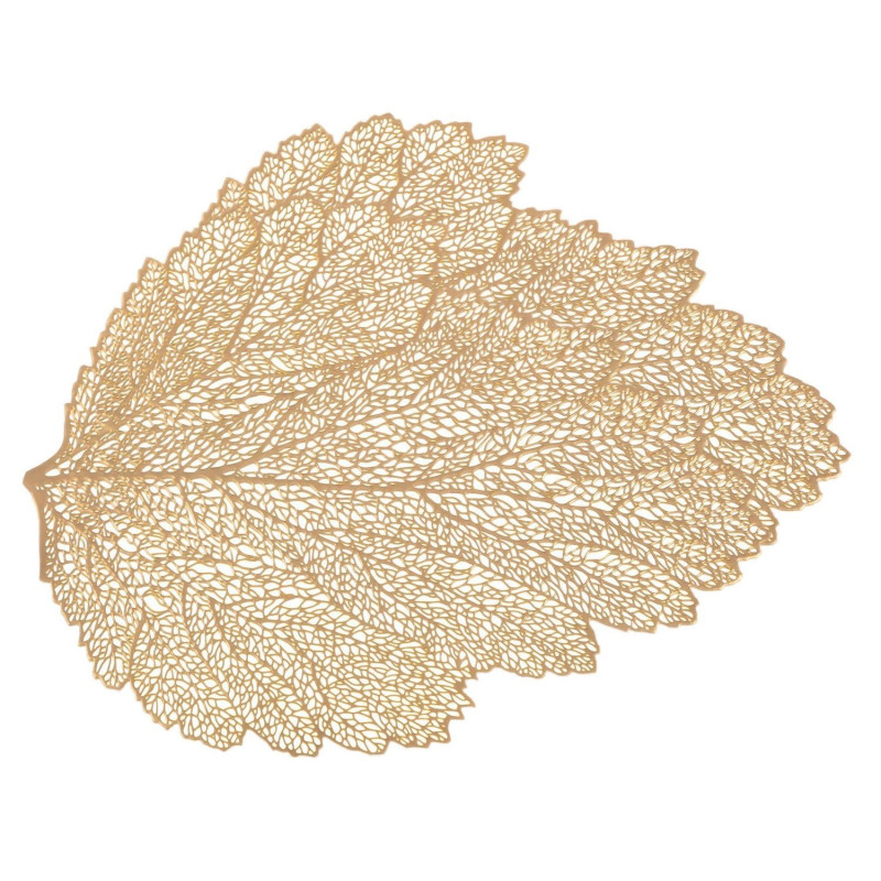 Lot de 2 sets de table motif feuille - 47 x 36 cm - Doré