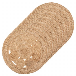 Lot de 6 sets de table en jute ajouré - Diamètre 38 cm - Beige