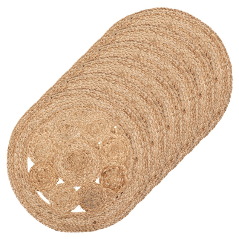 Lot de 6 sets de table en jute ajouré - Diamètre 38 cm - Beige