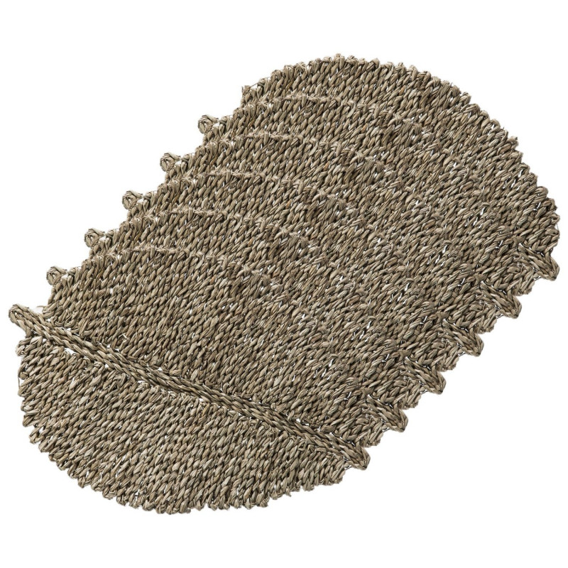 Lot de 6 sets de table feuille en roseau - 48 x 38 cm - Marron