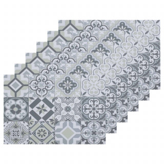 Lot de 6 sets de table rectangulaire Carreaux de ciment - 45 x 30 cm - Gris