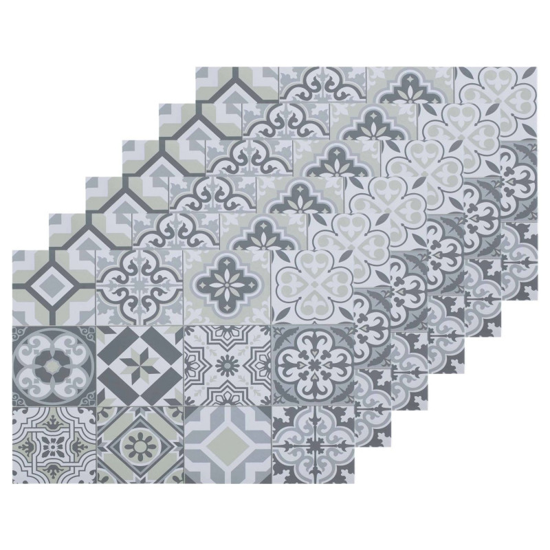 Lot de 6 sets de table rectangulaire Carreaux de ciment - 45 x 30 cm - Gris