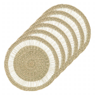 Lot de 6 sets de table rond en roseau tressé - Diam 38 cm - Beige