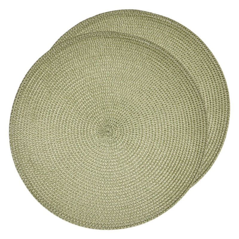 Lot de 2 sets de table tressés AFHIR - Diam. 38 cm - Vert Olive