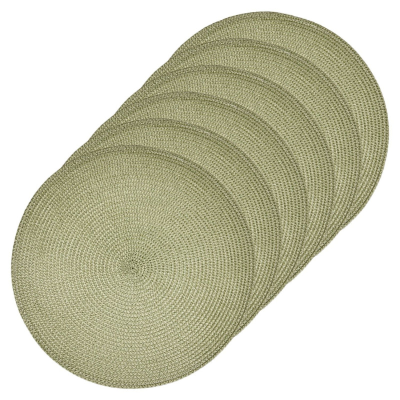 Lot de 6 sets de table tressés AFHIR - Diam. 38 cm - Vert Olive