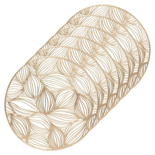 Lot de 6 sets de table motif feuillage ATOMNE - Diam 38 cm - Doré