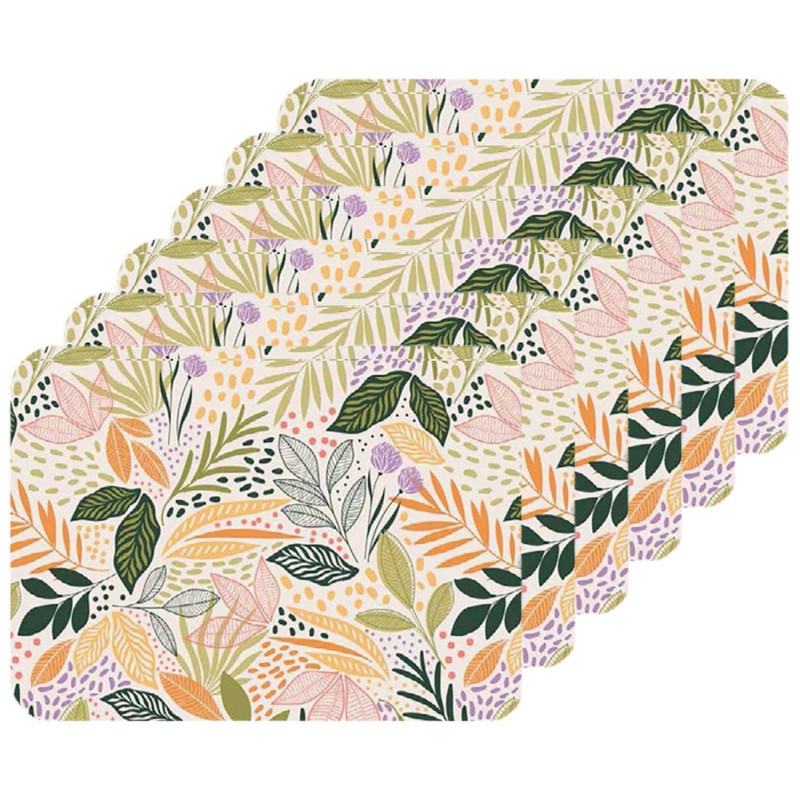Lot de 6 sets de table motifs feuillage MAOLI - 28 x 43 cm - Multicolore
