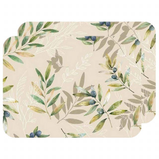 Lot de 2 sets de table motif provençal OLIBA - 28 x 43 cm - Beige et vert