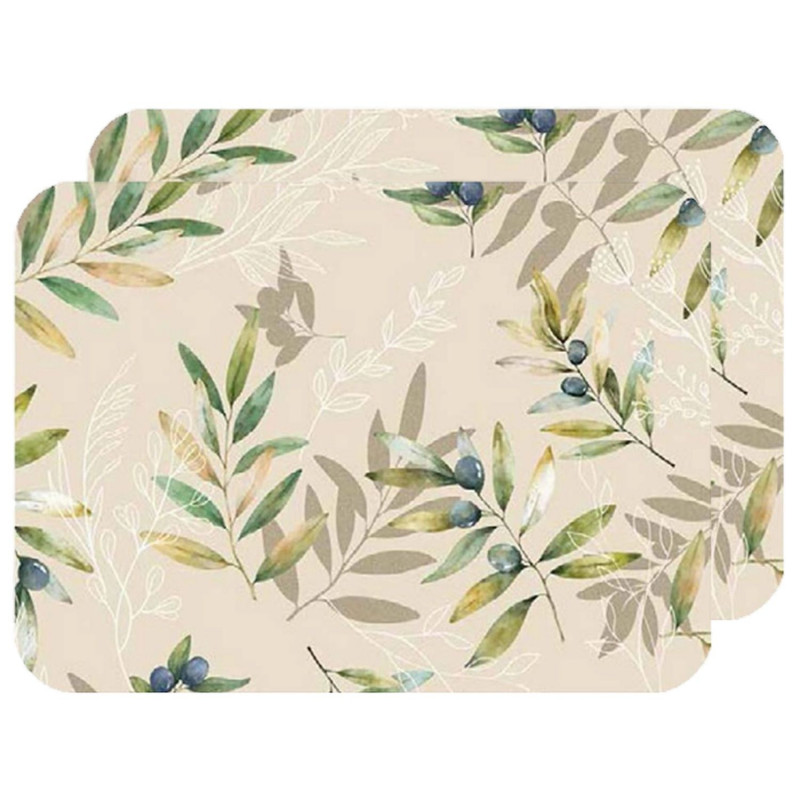 Lot de 2 sets de table motif provençal OLIBA - 28 x 43 cm - Beige et vert