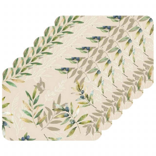 Lot de 6 sets de table motif provençal OLIBA - 28 x 43 cm - Beige et vert