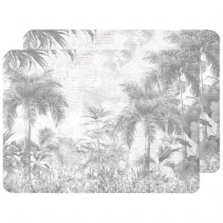 Lot de 2 sets de table motifs jungle SAGE - 28 x 43 cm - Gris et blanc
