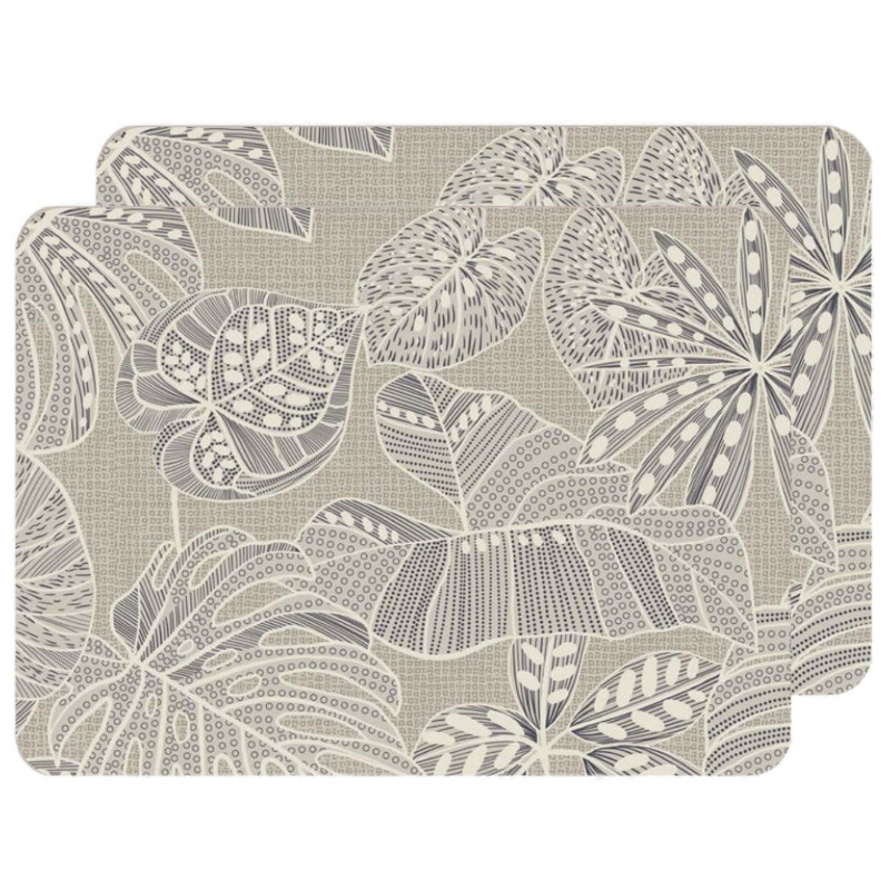 Lot de 2 sets de table motifs tropical WILD - 28 x 43 cm - Ecru