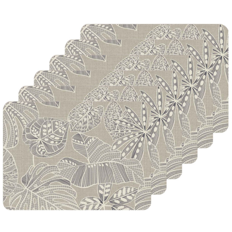 Lot de 6 sets de table motifs tropical WILD - 28 x 43 cm - Ecru
