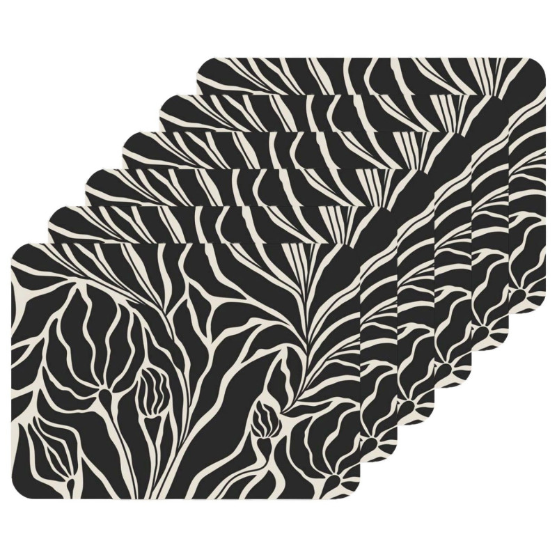 Lot de 6 sets de table LILITH - 28 x 43 cm - Noir et blanc