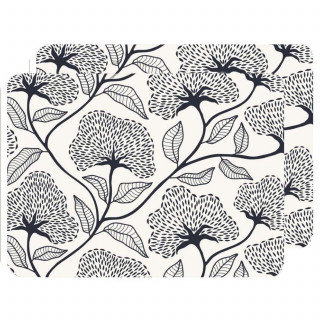 Lot de 2 sets de table motifs ginkgo CASSIA - 28 x 43 cm - Beige et noir