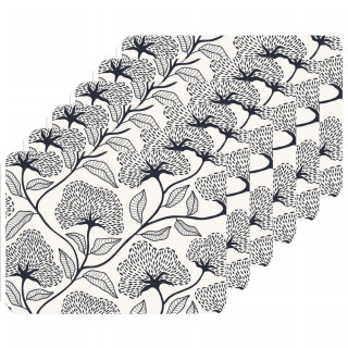 Lot de 6 sets de table motifs ginkgo CASSIA - 28 x 43 cm - Beige et noir