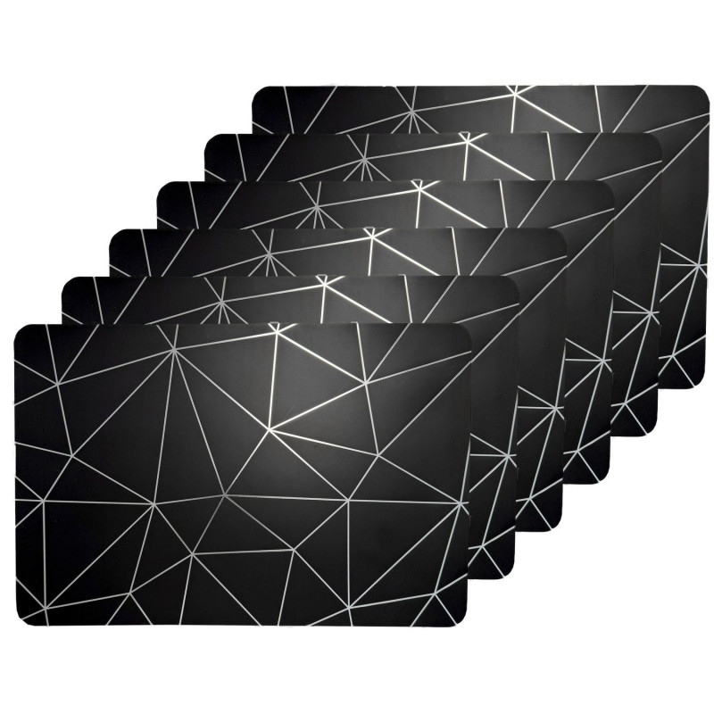 Lot de 6 sets de table avec encre métallique COPPER - 30 x 45 cm - Argent et noir