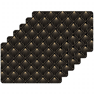 Lot de 6 sets de table avec encre métallique ELIOR - 30 x 45 cm - Or et noir