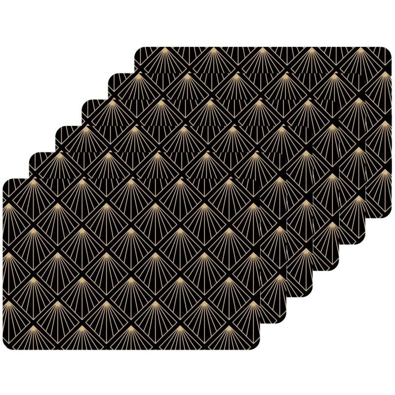 Lot de 6 sets de table avec encre métallique ELIOR - 30 x 45 cm - Or et noir