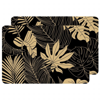 Lot de 2 sets de table motif feuillage avec encre métallique LYRA - 30 x 45 cm - Or et noir