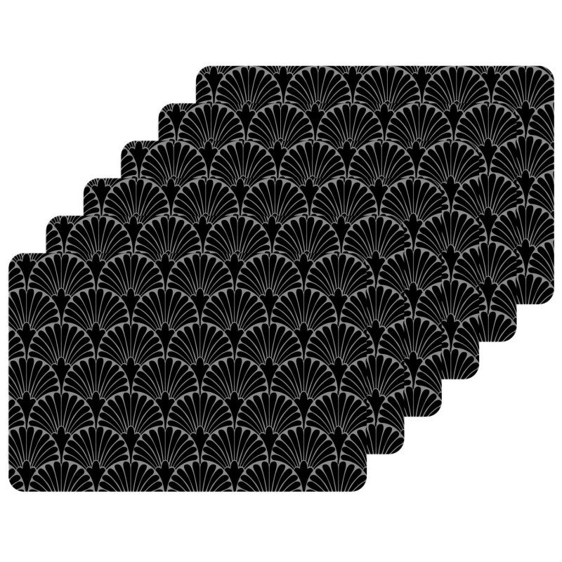 Lot de 6 sets de table avec encre métallique ROYA - 30 x 45 cm - Argent et noir