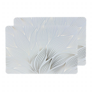 Lot de 2 sets de table motif feuillage avec encre métallique ZEYA - 30 x 45 cm - Or et blanc