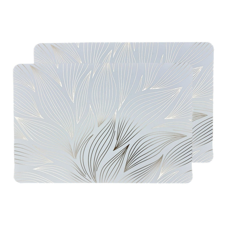Lot de 2 sets de table motif feuillage avec encre métallique ZEYA - 30 x 45 cm - Or et blanc