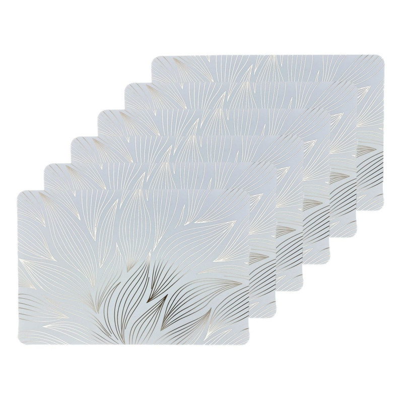Lot de 6 sets de table motif feuillage avec encre métallique EDEN - 30 x 45 cm - Argent et blanc
