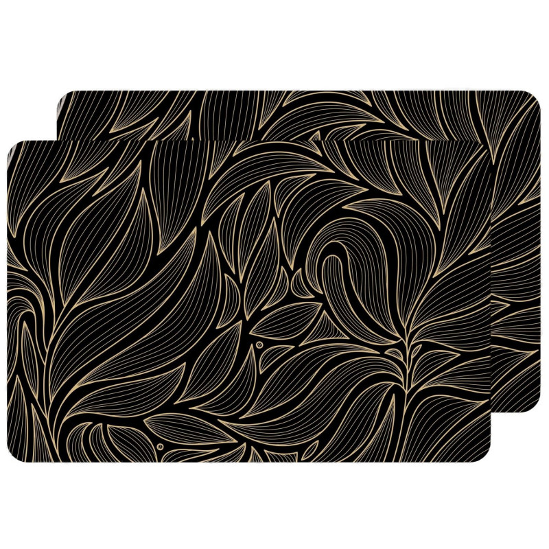 Lot de 2 sets de table motif feuillage avec encre métallique COSMO - 30 x 45 cm - Or et noir