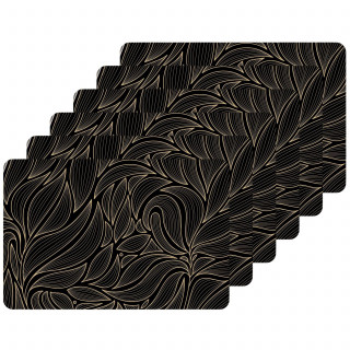 Lot de 6 sets de table motif feuillage avec encre métallique COSMO - 30 x 45 cm - Or et noir