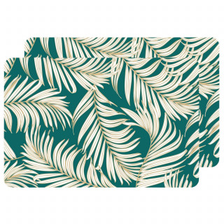Lot de 2 sets de table motif feuillage avec encre métallique ARLO - 30 x 45 cm - Or et vert