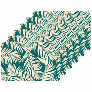 Lot de 6 sets de table motif feuillage avec encre métallique ARLO - 30 x 45 cm - Or et vert