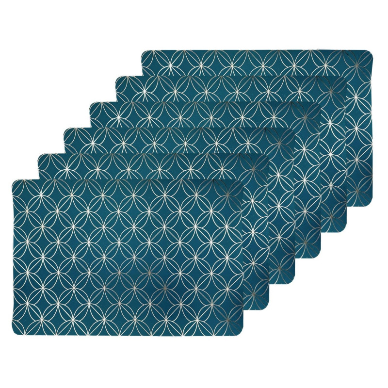 Lot de 6 sets de table motif géométrique avec encre métallique OTTO - 30 x 45 cm - Or et vert