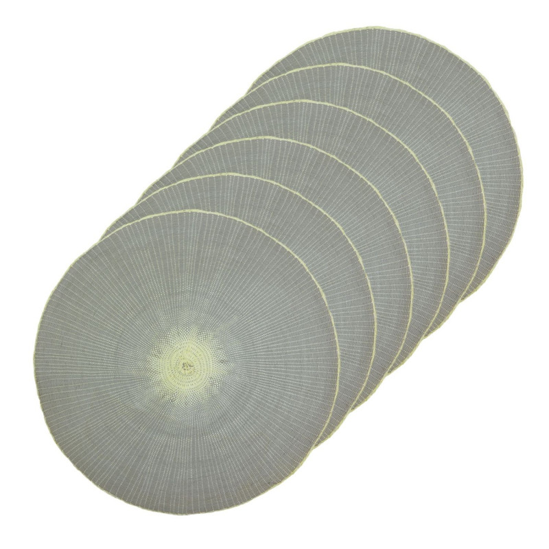 Lot de 6 sets de tables ronds en jute GREGE - Diam. 38 cm - Gris