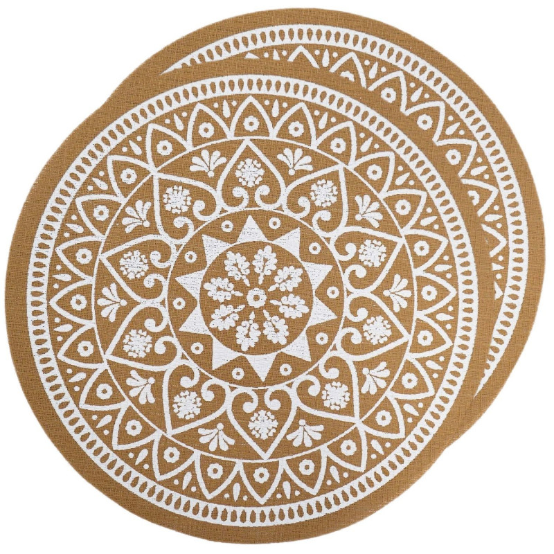 Lot de 2 sets de table effet jute lessivables - Blanc et marron