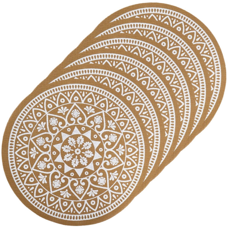 Lot de 6 sets de table imitation jute lessivables - Blanc et marron