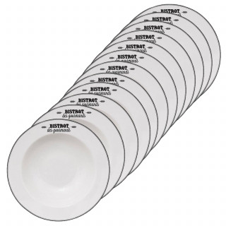 Lot de 12 assiettes à pâtes "Bistrot des gourmands" - Blanc