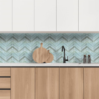 4 crédences adhésives motifs chevrons effet Zellige - 29 x 22,9 cm - Vert