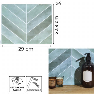 4 crédences adhésives motifs chevrons effet Zellige - 29 x 22,9 cm - Vert