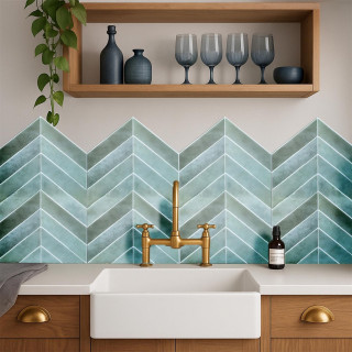 4 crédences adhésives motifs chevrons effet Zellige - 29 x 22,9 cm - Vert