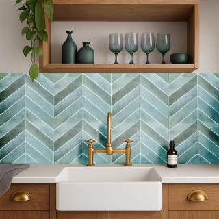 4 crédences adhésives motifs chevrons effet Zellige - 29 x 22,9 cm - Vert