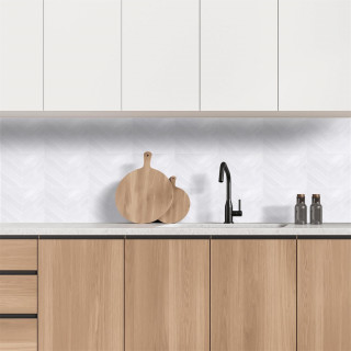 4 crédences adhésives motifs chevrons effet Zellige - 29 x 22,9 cm - Blanc