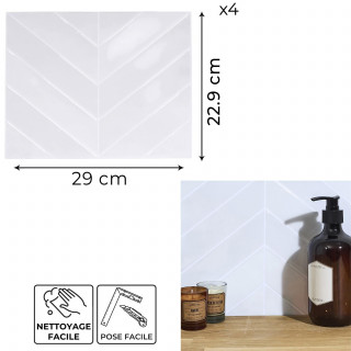 4 crédences adhésives motifs chevrons effet Zellige - 29 x 22,9 cm - Blanc