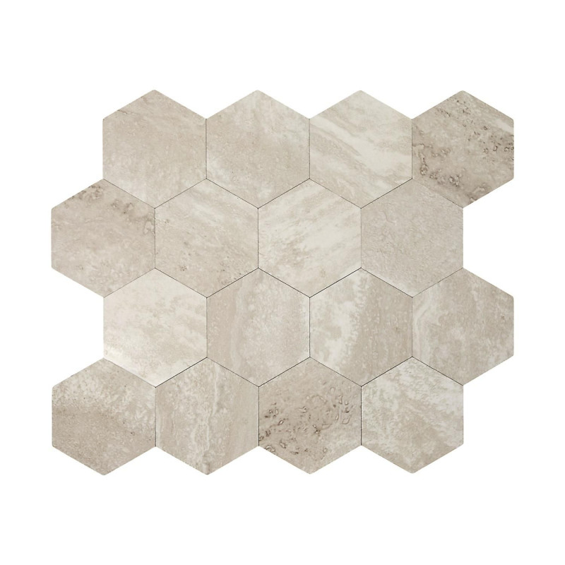 Crédence adhésive hexagonale effet Travertin - 32,6 x 27,4 cm - Beige