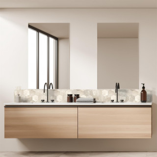 Crédence adhésive hexagonale effet Travertin - 32,6 x 27,4 cm - Beige