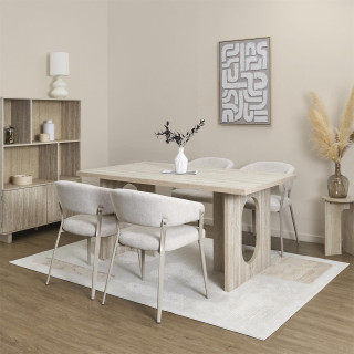 Table à manger effet travertin pour 4 personnes PIETRA - Beige