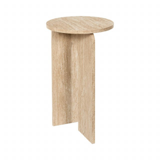 Table d'appoint ronde effet travertin PIETRA - D.30 cm - Beige