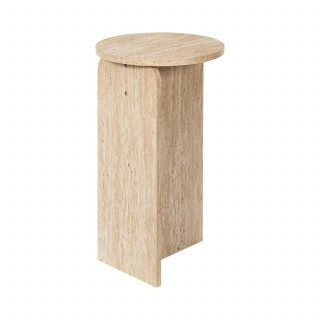 Table d'appoint ronde effet travertin PIETRA - D.30 cm - Beige