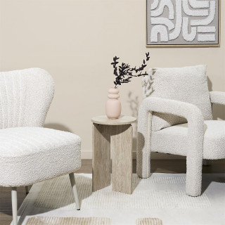 Table d'appoint ronde effet travertin PIETRA - D.30 cm - Beige